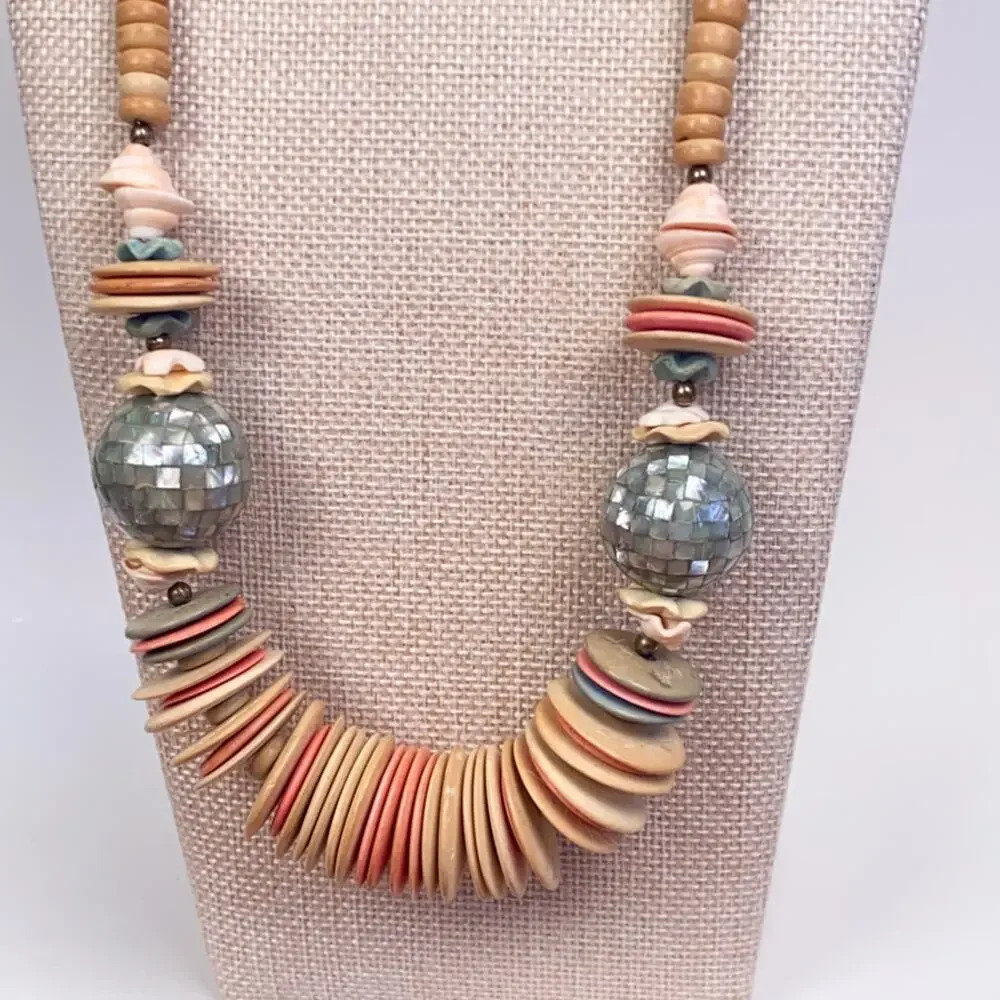 Button Necklace Disco Ball Shell Necklace